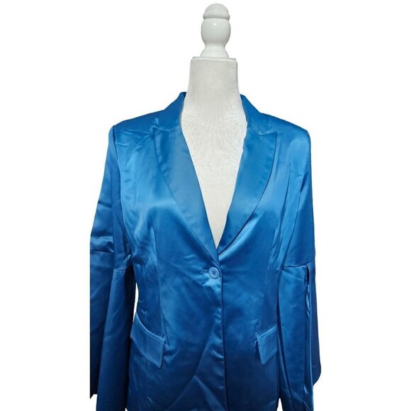 Kyle x Shahida designer blue silk long jacket blazer long slit sleeves size M - Picture 2 of 12